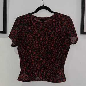 Floral Red Rose Bow Knot Tee